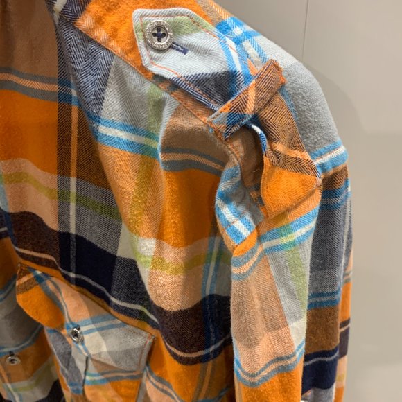 Jared Lang Orange Blue and White Checkered pattern Men's Button Down Flannel XL - Picture 4 of 11